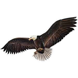 Wood Flying Eagle Wall Sculpture 31x12 in Hand Carved Intarsia Bird Art